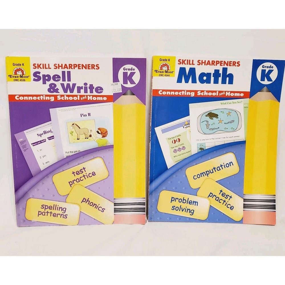 Set Of 2 Evan Moor Skill Sharpeners Grade K Math Reading Paperback Home School